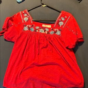 Time and Tru Red Embroidered Blouse